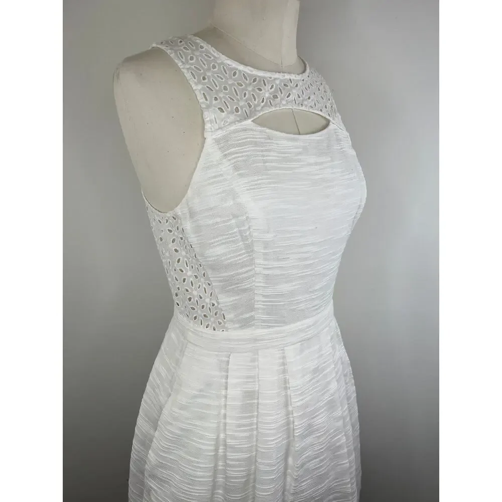 Ali Ra White Cotton Eyelet Cutout Crochet Sleeveless Fit Flare Short Dress 4 S